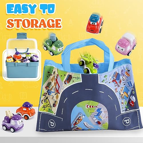 Kiddiworld Mini Car Toys for 1 Year Old Boy Gifts, 12 Sets Pull-Back Trucks with Playmat/Storage Box for Toddlers Age 1-2, Baby Toys 12-18 Months, 1st Christmas Birthday Gifts for One Year Olds - Image 3