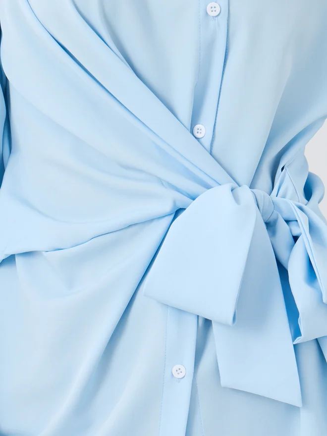 Take Two Take Two Solid Long Sleeve Wrap Shirt with Tie-Up Detail