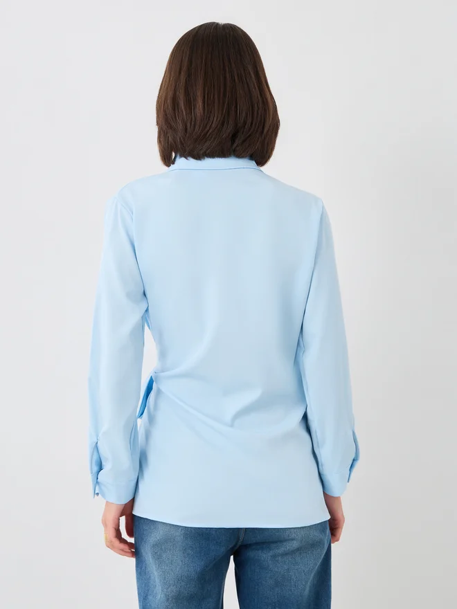 Take Two Take Two Solid Long Sleeve Wrap Shirt with Tie-Up Detail