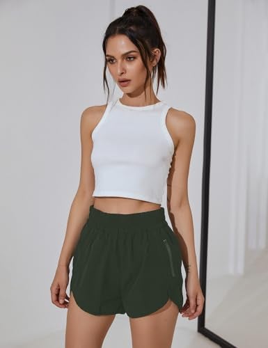 BMJL شورتات جري نسائية من BMJL بخصر مرتفع مرن مع جيوب، 2.5" رياضية سريعة الجفاف (L، أخضر) - Image 2
