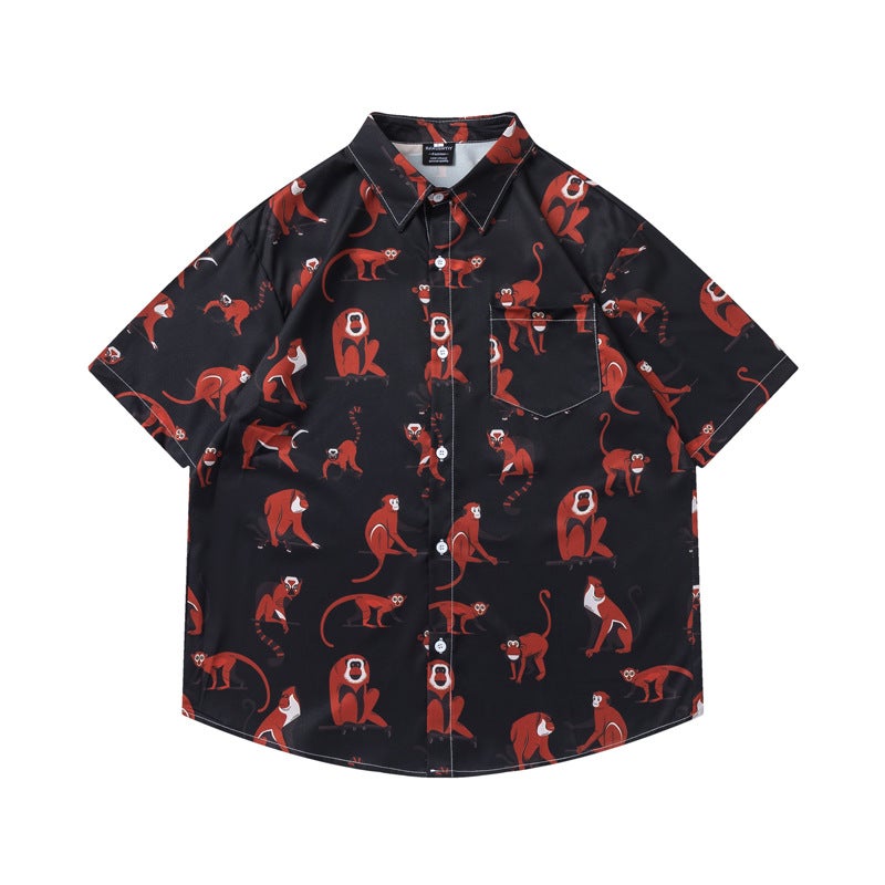 Guangzhou Cartoon Animal Flower Shirt Men And Women Trend Design Sense Loose Casual Short Sleeve Shirt - Image 1