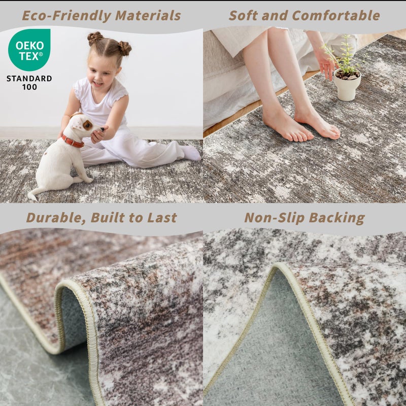 BYYVOO 3x10 ft Long Hallway Runner Rug â€“ Non-Slip Washable Kitchen Floor Rug with Rubber Backing, Modern Low Pile Thin Wide Carpet Runners for Bedroom, Entryway Indoor (Brown Beige,3x10) - Image 5