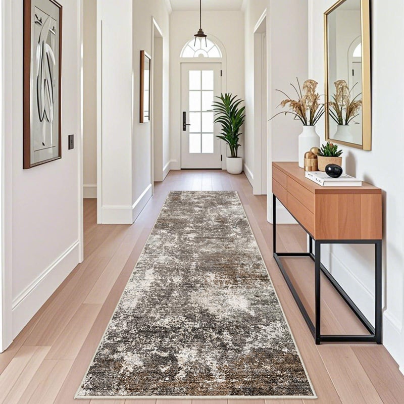 BYYVOO 3x10 ft Long Hallway Runner Rug â€“ Non-Slip Washable Kitchen Floor Rug with Rubber Backing, Modern Low Pile Thin Wide Carpet Runners for Bedroom, Entryway Indoor (Brown Beige,3x10) - Image 4