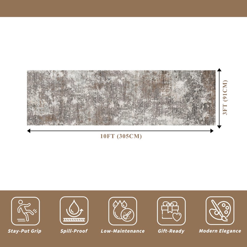 BYYVOO 3x10 ft Long Hallway Runner Rug â€“ Non-Slip Washable Kitchen Floor Rug with Rubber Backing, Modern Low Pile Thin Wide Carpet Runners for Bedroom, Entryway Indoor (Brown Beige,3x10) - Image 2