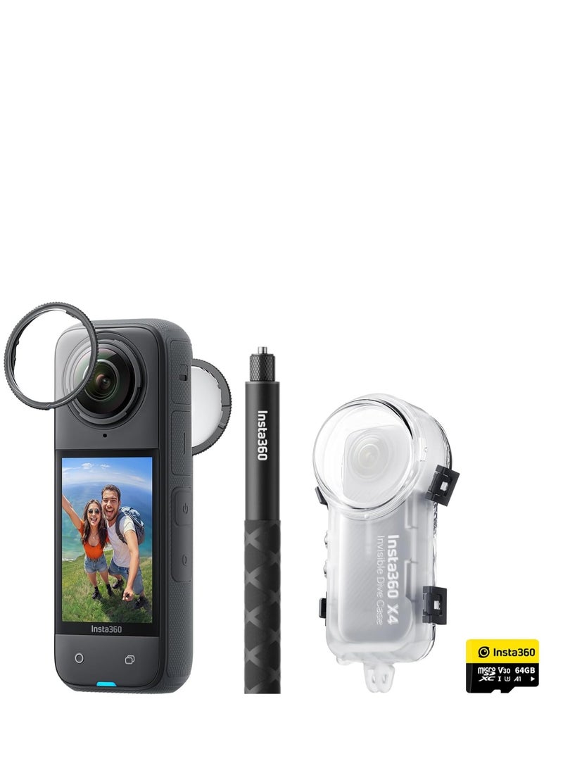 انستا 360 حزمة الغواصين Insta 360 X4 كاميرا أكشن X4، G4GB، عصا سيلفي غير مرئية، حقيبة غوص - Image 1
