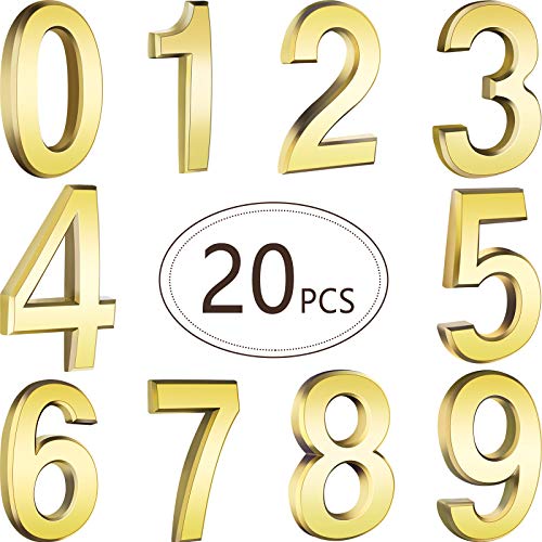 Hotop 20 Pieces House Numbers Mailbox Numbers 0-9, 3D Door Address Numbers Self Adhesive Mailbox Numbers Sticker or House, Apartment, Office, Hotel Room, Mailbox Signs (Gold,3 Inch) - Image 1