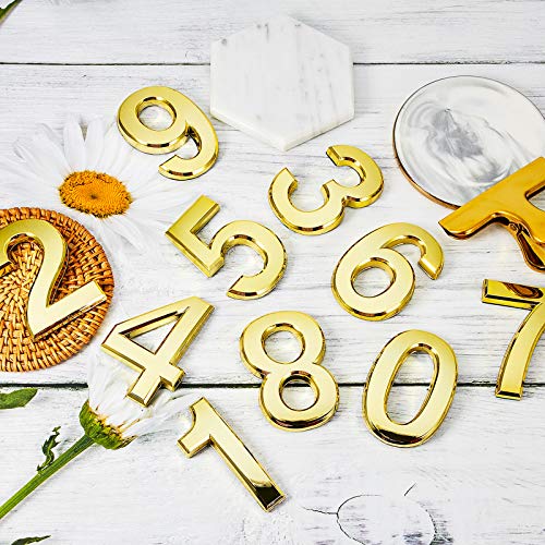Hotop 20 Pieces House Numbers Mailbox Numbers 0-9, 3D Door Address Numbers Self Adhesive Mailbox Numbers Sticker or House, Apartment, Office, Hotel Room, Mailbox Signs (Gold,3 Inch) - Image 4