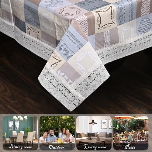 Oriental Weavers OrientalWeavers PVC Dining Table Cover - 60 x 90 in, 6-8 Seater Table Protector Cover - Rectangle Shape Table Cover with White Side Trim Lace, New Ethnic Design Print - Image 4