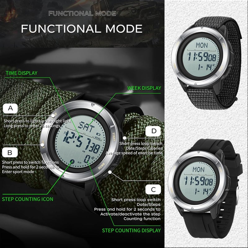 BIEWO Military Sports Watch for Men Digital Tactial Watches Men's Waterproof 5ATM Fitness Watch with Compass Metronome Calorie Step Counte Stopwatch Pacer Running Watch - Image 5