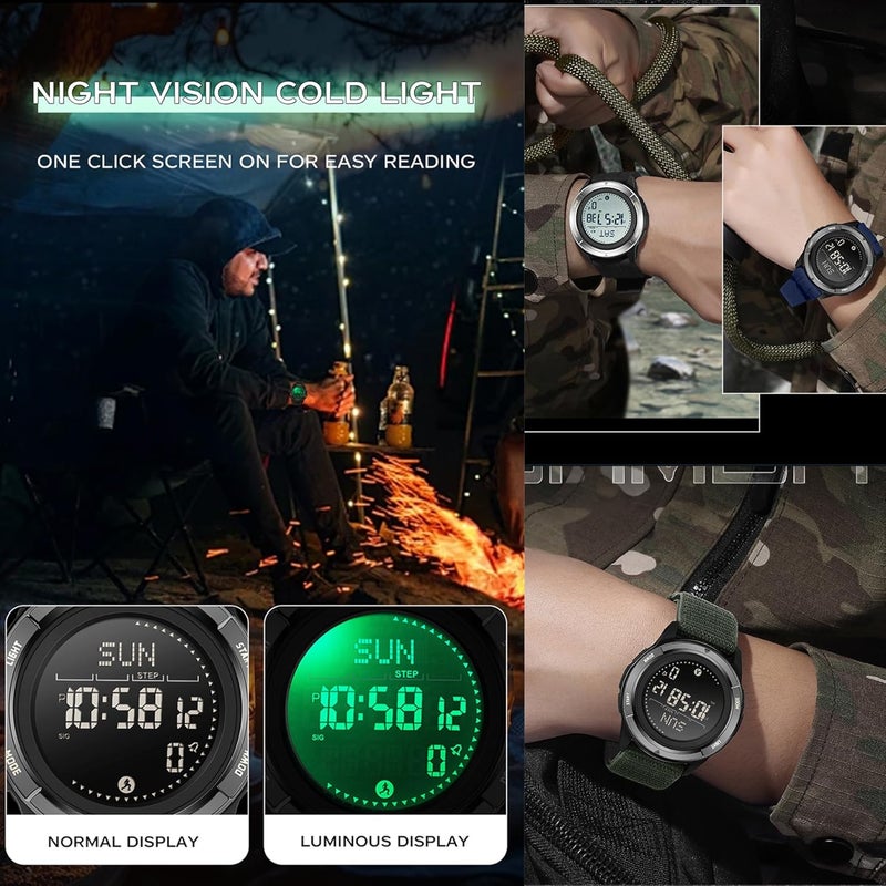BIEWO Military Sports Watch for Men Digital Tactial Watches Men's Waterproof 5ATM Fitness Watch with Compass Metronome Calorie Step Counte Stopwatch Pacer Running Watch - Image 3