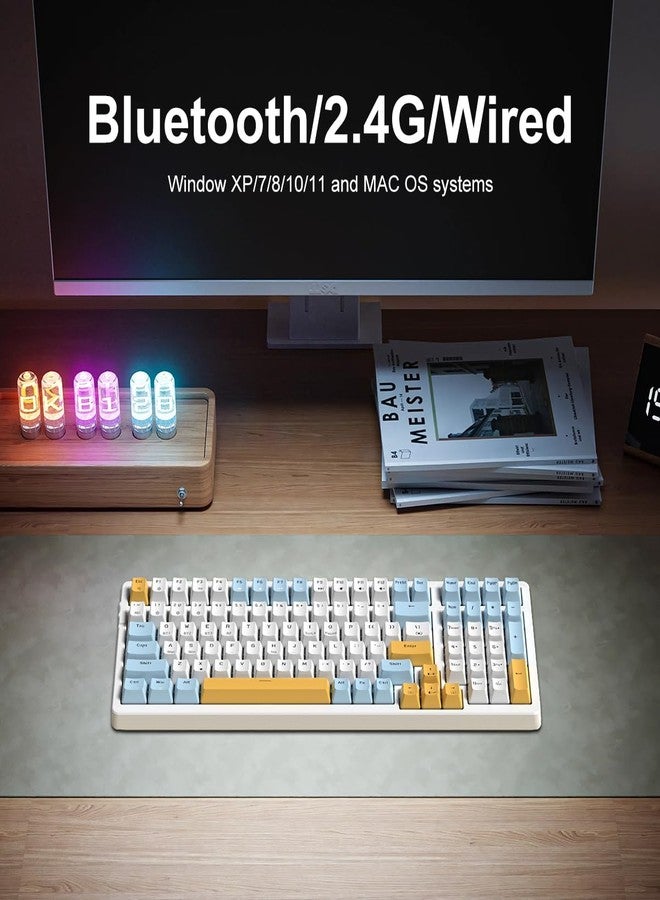 Merdia Wireless Mechanical Keyboard, Triple Mode 2.4G/USB-C/BT Gaming Keyboards 100 Keys Ice-Blue Backlit Brown Switch Keyboard | Rechargeable Mechanical Gaming Keyboards | Ice Blue/W/Y - Image 3