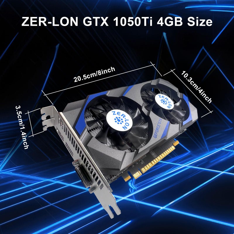ZER-LON GeForce GTX 1050 Ti Gaming Graphics Card, 4GB GDDR5 128bit 1291MHz DP HDMI DVI-Output GPU, PCI Express 3.0 Support Up to 4K Video Card for Office and PC Gaming - Image 5