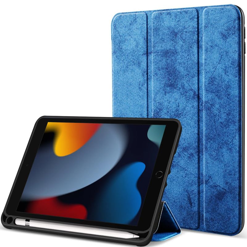 Robustrion Cover for iPad 9th Generation with Pencil Holder / 8th / 7th Generation 10.2 inch Marble Series Flip Stand Cover Case - Navy - Image 1