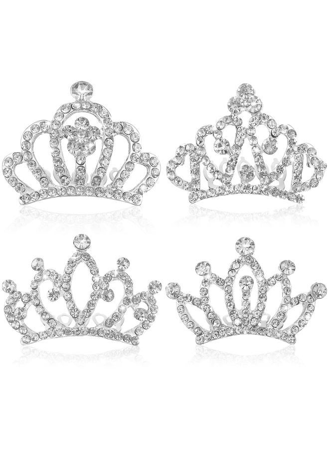 minkissy 4pcs Crown Comb Hair Clips Medium Girl Hair Clips Combs for Kids Cute Tiaras Small Rhinestone Tiara Mini Rhinestone Mini Tiara Crowns for Little Girls Kids Party Headdress Silver - Image 1