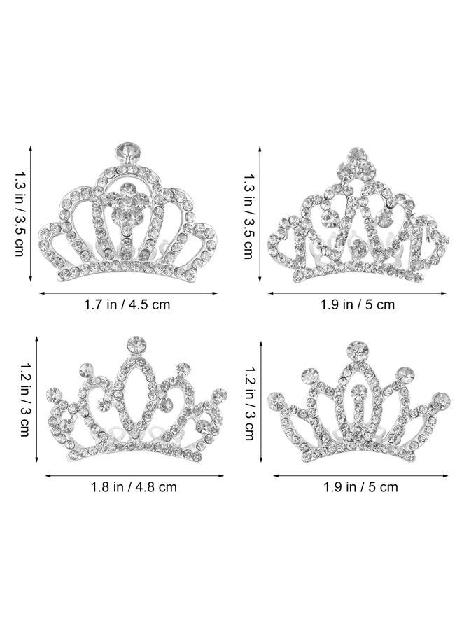 minkissy 4pcs Crown Comb Hair Clips Medium Girl Hair Clips Combs for Kids Cute Tiaras Small Rhinestone Tiara Mini Rhinestone Mini Tiara Crowns for Little Girls Kids Party Headdress Silver - Image 3