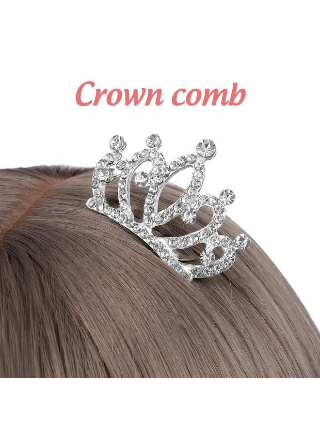 minkissy 4pcs Crown Comb Hair Clips Medium Girl Hair Clips Combs for Kids Cute Tiaras Small Rhinestone Tiara Mini Rhinestone Mini Tiara Crowns for Little Girls Kids Party Headdress Silver - Image 2