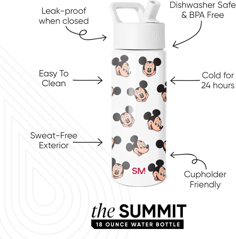 Simple Modern Kids Summit Water Bottle with Straw Lid | Disney Mickey Mouse 18oz Stainless Steel Cup Insulated Tumbler for Boys, Girls, School | Mickey Mouse Fun - Image 1