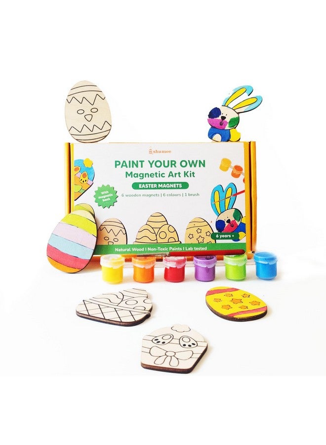 shumee Paint Your Own Wooden Magnets Kit- Easter Eggs Themed for Kids (6+ Years) | 6 Pcs, 6 Colors & Brush- Painting Kit | Art & Craft Colouring Kit | Non-Toxic & Safe - Image 1