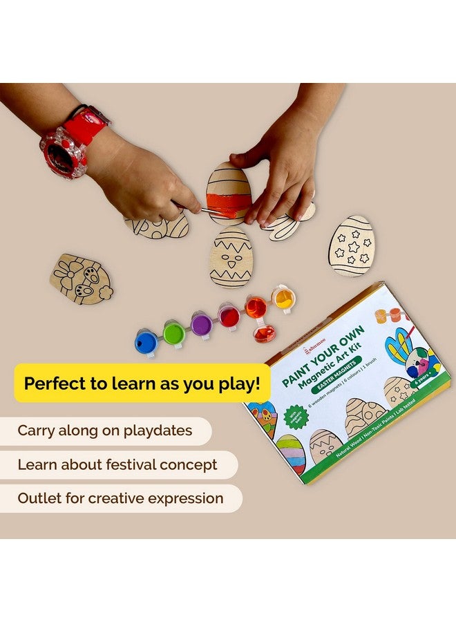 shumee Paint Your Own Wooden Magnets Kit- Easter Eggs Themed for Kids (6+ Years) | 6 Pcs, 6 Colors & Brush- Painting Kit | Art & Craft Colouring Kit | Non-Toxic & Safe - Image 4
