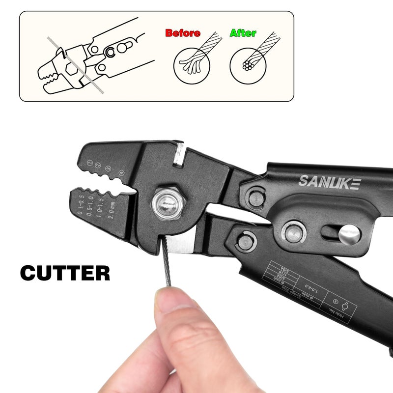 Sanuke Wire Rope Crimping Tool for 3/64 1/16 5/64 inch Aluminum Crimping Loop Sleeves Kit with 160pcs Aluminum Crimping Loop Sleeve and 10pcs Stainless Steel Thimble - Image 4