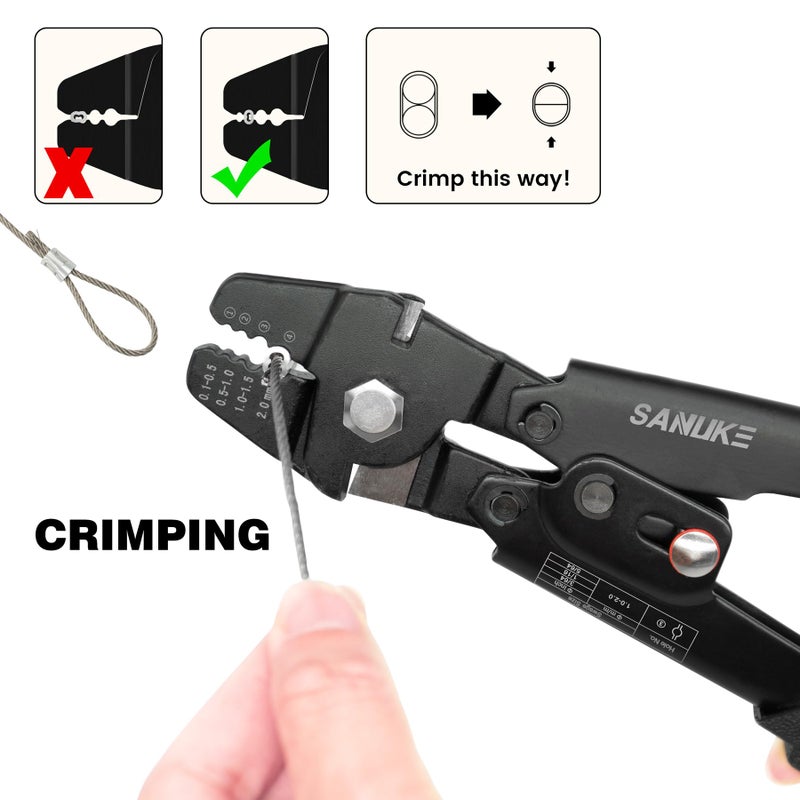 Sanuke Wire Rope Crimping Tool for 3/64 1/16 5/64 inch Aluminum Crimping Loop Sleeves Kit with 160pcs Aluminum Crimping Loop Sleeve and 10pcs Stainless Steel Thimble - Image 5