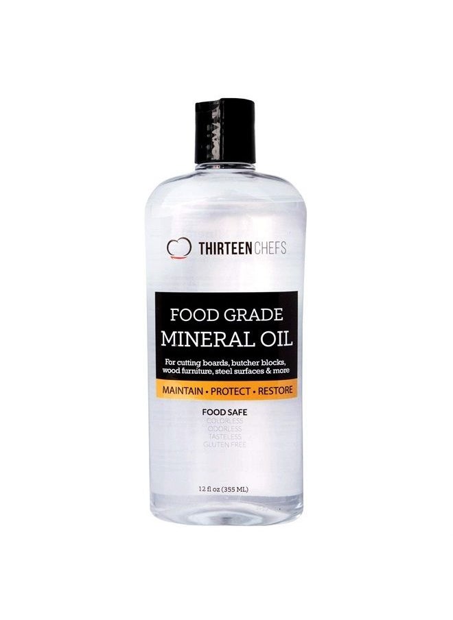 Thirteen Chefs - Mineral Oil - 12oz Food Grade Conditioner for Wood Cutting Board, Countertop & Butcher Block, Lubricant for Knife or Meat Grinder - Safe USP Finish on Bamboo, Marble, Soapstone - Image 1
