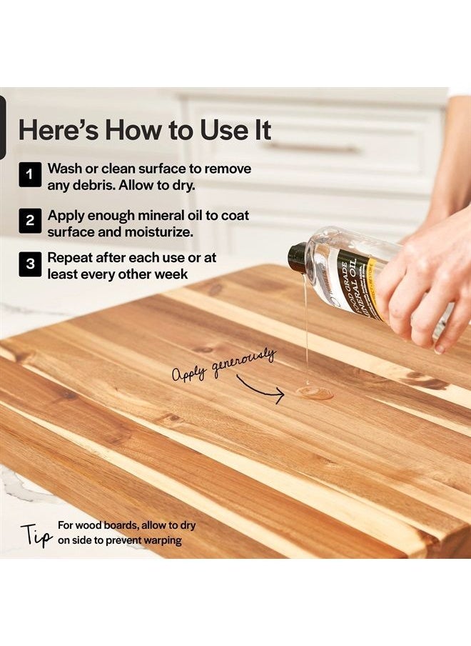 Thirteen Chefs - Mineral Oil - 12oz Food Grade Conditioner for Wood Cutting Board, Countertop & Butcher Block, Lubricant for Knife or Meat Grinder - Safe USP Finish on Bamboo, Marble, Soapstone - Image 1