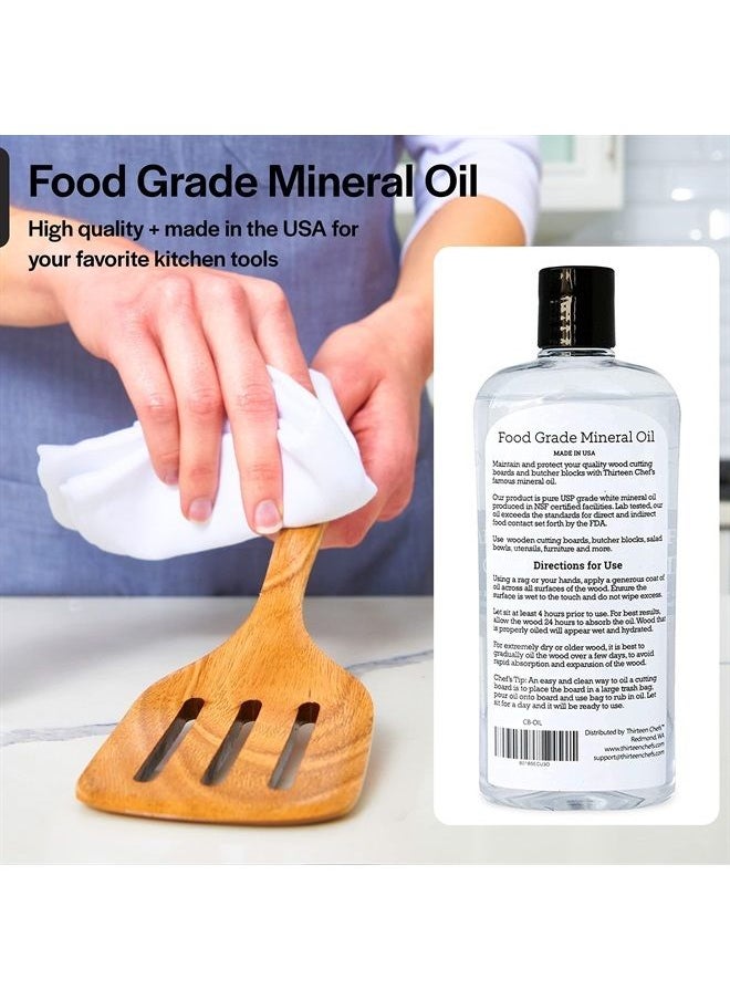 Thirteen Chefs - Mineral Oil - 12oz Food Grade Conditioner for Wood Cutting Board, Countertop & Butcher Block, Lubricant for Knife or Meat Grinder - Safe USP Finish on Bamboo, Marble, Soapstone - Image 1