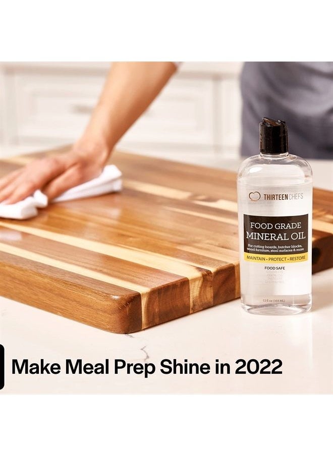 Thirteen Chefs - Mineral Oil - 12oz Food Grade Conditioner for Wood Cutting Board, Countertop & Butcher Block, Lubricant for Knife or Meat Grinder - Safe USP Finish on Bamboo, Marble, Soapstone - Image 1