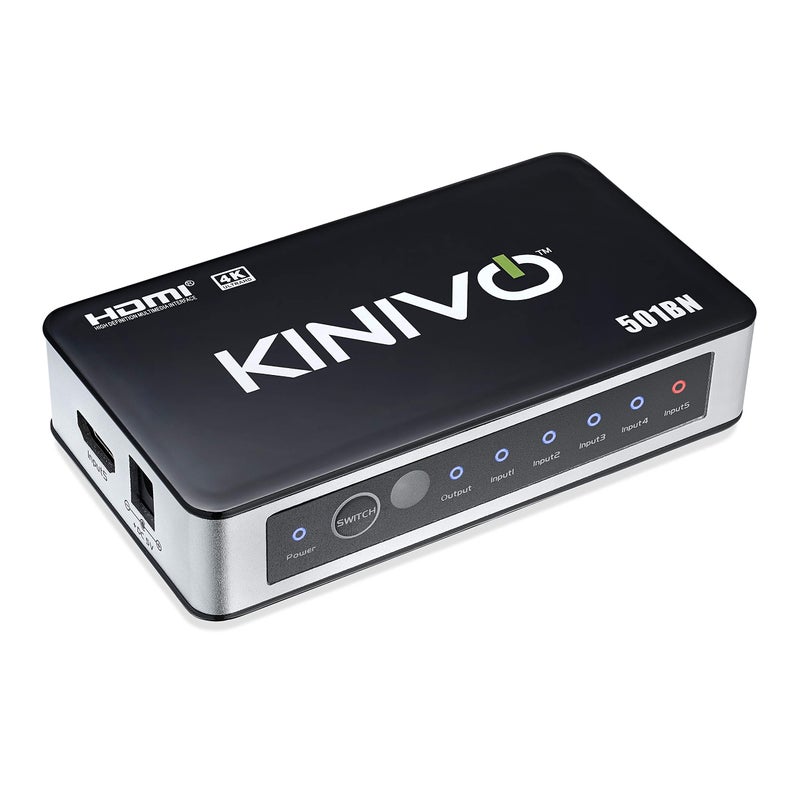 Kinivo HDMI Switch 4K HDR, (5 Port, 4K 30Hz, Auto-Switching, IR Wireless Remote) - Image 1