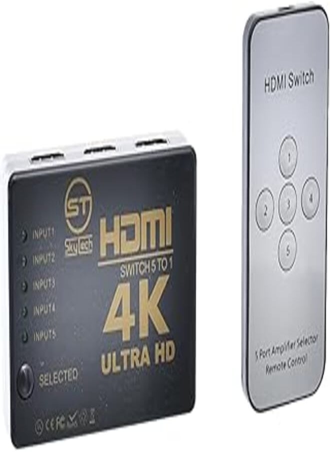 Generic ST Metal HDMI Switch 5T01 With Remote Control And AUX Cable For TV - Multi Color 
