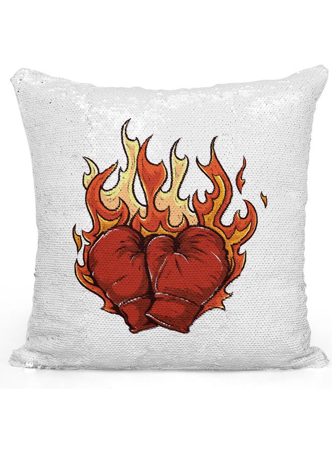 Gloves On Fire Themed Sequin Decorative Throw Pillow White/Red/Silver  - Image 1