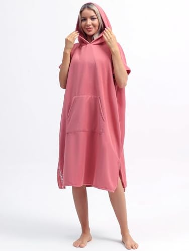 Eunzel Surf Poncho Changing Robe with Hood for Men Women Absorbent Quick Dry Microfiber Wetsuit Changing Towel with Pocket for Surfing Beach Swim Outdoor Sports Pink - Image 3