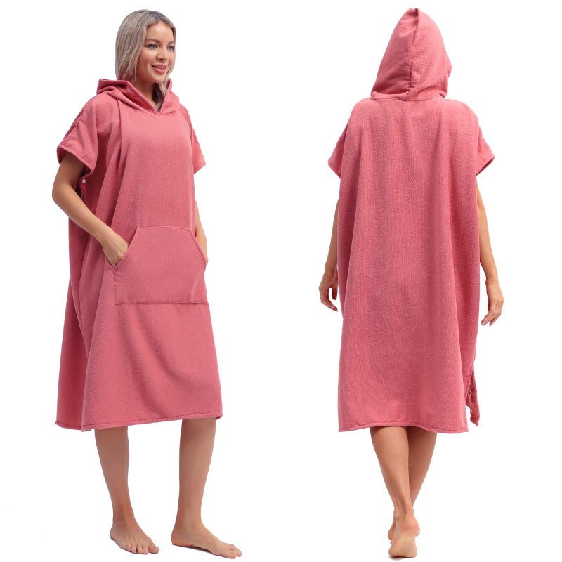 Eunzel Surf Poncho Changing Robe with Hood for Men Women Absorbent Quick Dry Microfiber Wetsuit Changing Towel with Pocket for Surfing Beach Swim Outdoor Sports Pink - Image 2