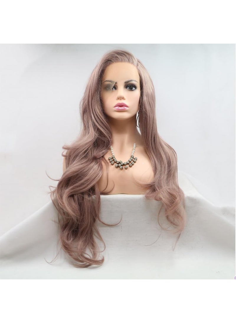 Xiweiya xiweiya Mixed Pink Gold Wavy Wig Side Part Rose Pink Synthetic Lace Front Full Wig 13x3 Lace Ash Pink Wig Heat Resistant Fiber Wig 150180 Density Hair for Women 24inch 