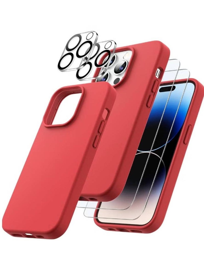 DUSALA iPhone 14 Pro Max Cover, with 2 Pack Screen Protector + 2 Pack Camera Lens Protector, Liquid Silicone 【Full Body】 Protection Shockproof 【Drop Protection】 Case 6.7 inches (Red) - Image 1