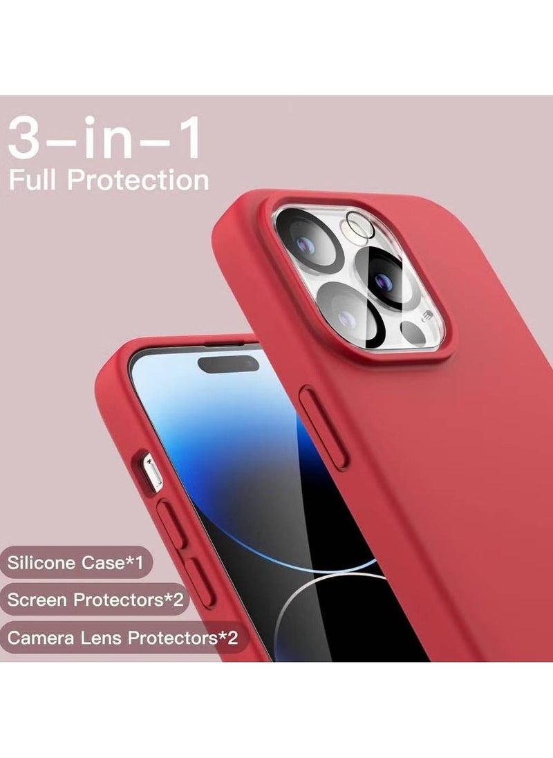 DUSALA iPhone 14 Pro Max Cover, with 2 Pack Screen Protector + 2 Pack Camera Lens Protector, Liquid Silicone 【Full Body】 Protection Shockproof 【Drop Protection】 Case 6.7 inches (Red) - Image 2