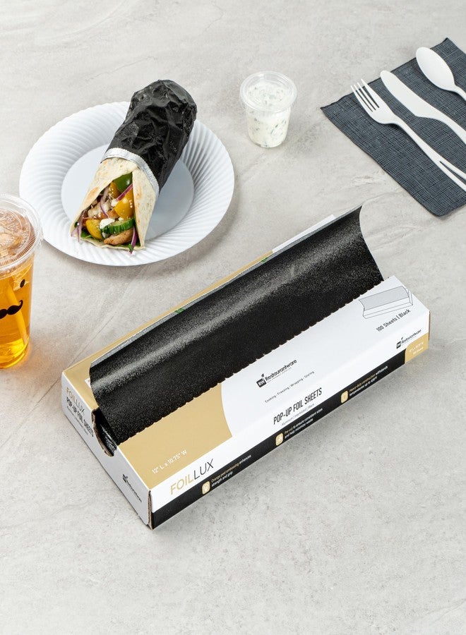 Restaurantware Foil Lux 12 x 10.8 Inch Pop-Up Foil Sheets, 100 Disposable Foil Papers For Food - Orange Peel Embossing, Interfolded, Black Aluminum Foil Sheets, Greaseproof, Freezable, Oven Ready - Restaurantware - Image 5
