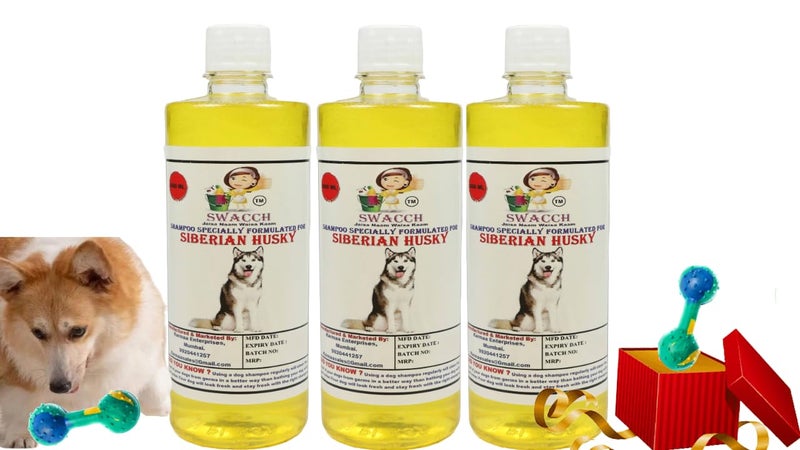 swacch Siberian Husky Dog Shampoo + Dumbbell Toy I Durable Rubber Dog Toy for Chewing I Playing,Teeth Cleaning & Training Toy I Combo Pack I 500ml Pack of 3 Lemon - Image 1