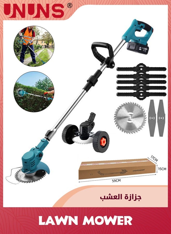 UNUNS Electric Lawn Mower,Cordless Weed Wacker Battery Operated,Brush Cutter 12v Weed Trimmer,3-in-1 Weed Wacker Cordless Lightweight Grass Trimmer For Lawns Yard Garden,Red - Image 1