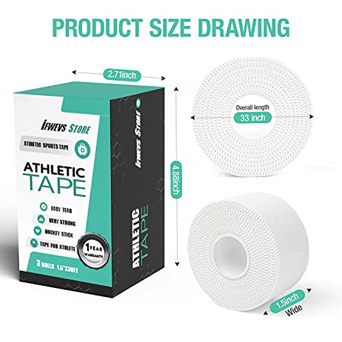 iFwevs (3 Pack) White Athletic Sports Tape, Very Strong Easy Tear No Sticky Residue Tape for Athlete & Sport Trainers & First Aid Injury Wrap,Suitable for Bats,Tennis,Gymnastics & Boxing（1.5in X 35ft） - Image 4