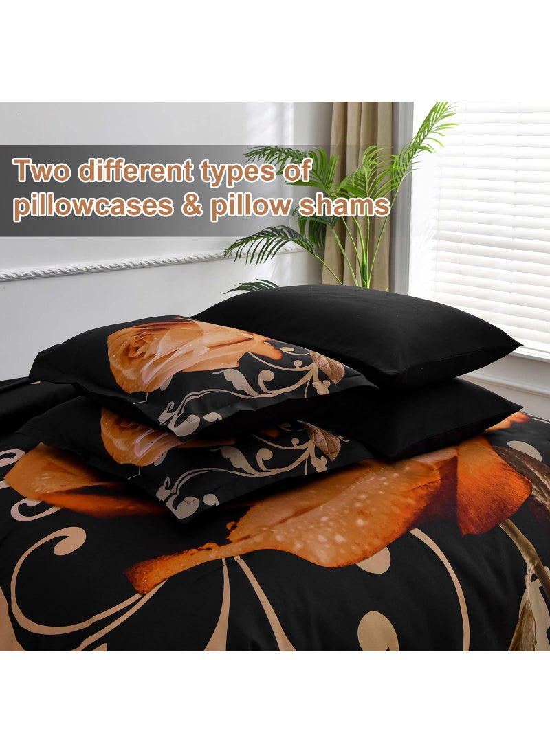 Xruibed Floral Comforter Set King 7 Piece Bed in a Bag Orange Rose Flower Comforter with Sheet Set Soft Micorfiber Bedding Set (1 Comforter 2 Pillow Shams 1 Flat Sheet 1 Fitted Sheet 2 Pillowcases)  - Image 5