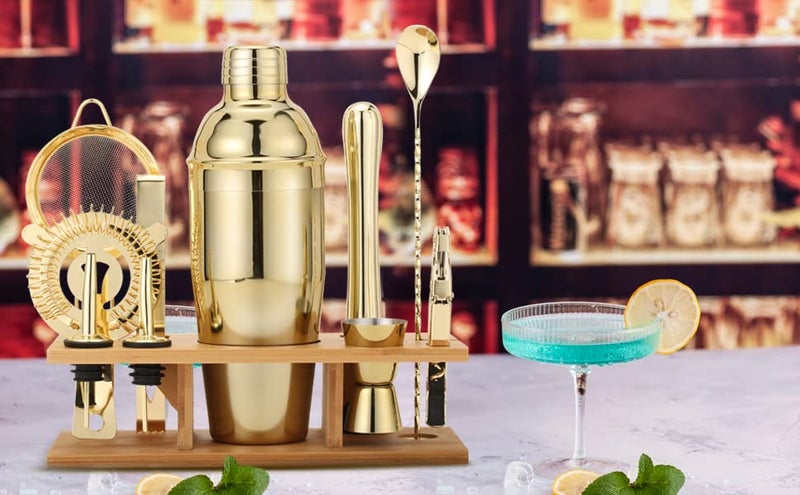 Jnwinog Shakers Bartending 11Pcs-Cocktail Shaker Set Gold Drink Mixer With 25Oz Martini Shaker Muddler Bar Spoon And More Professional For Home And Bartender.(Gold) - Image 4