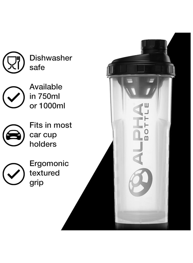 Alpha Designs Alpha bottle v2 anti-bacterial bpa and dehp free protein shaker with biocote technology (clear, 1000ml)