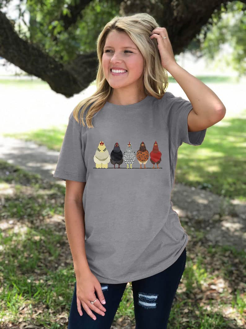 VILOVE Chicken Tshirt Mom Cute T Shirts Womens Short Sleeves Farm Country Casual Tee Tops Gray - Image 4