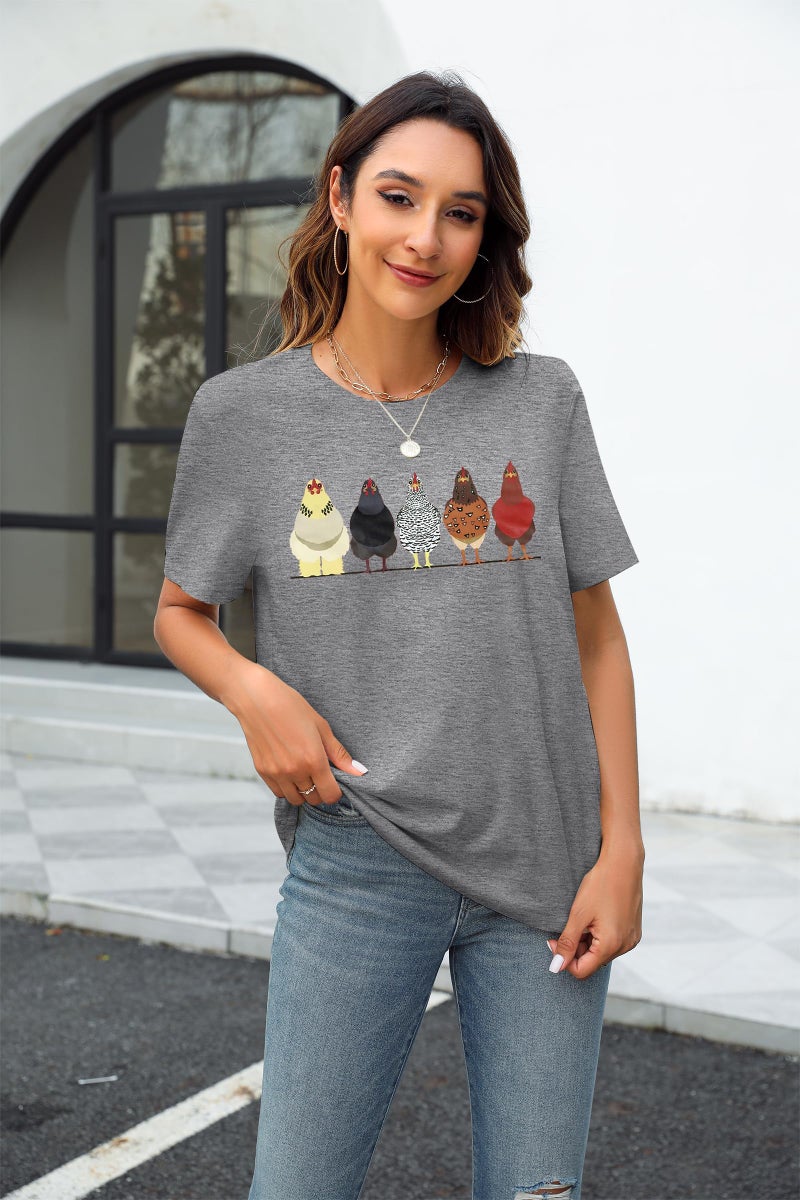 VILOVE Chicken Tshirt Mom Cute T Shirts Womens Short Sleeves Farm Country Casual Tee Tops Gray - Image 3
