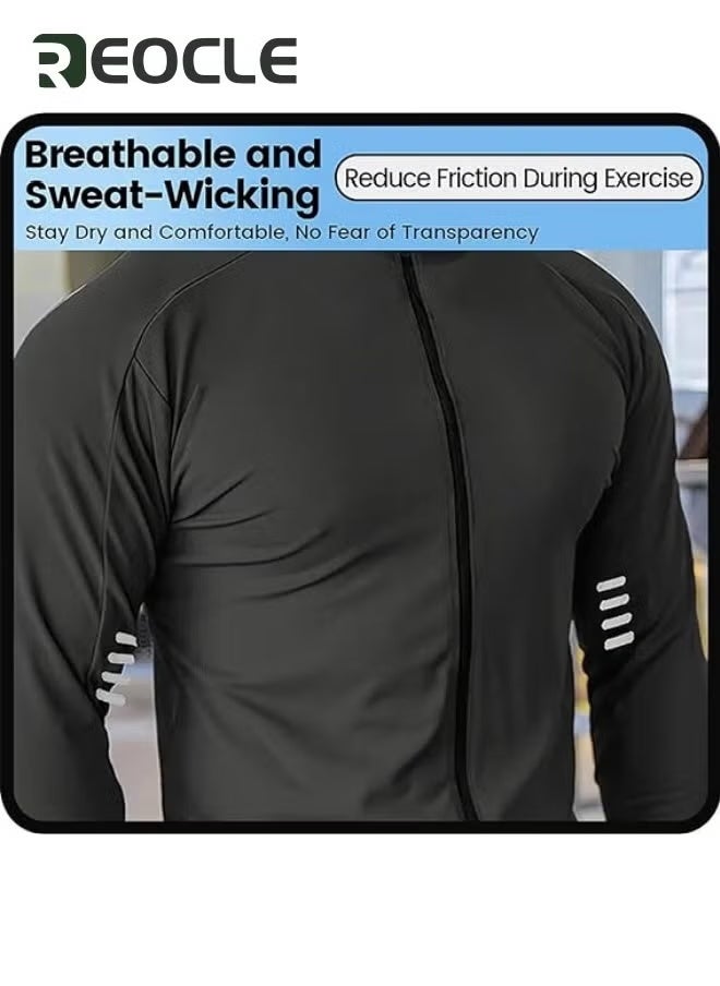 REOCLE - Mens Long Sleeve Compression Sport Outfits Sun Protection Running Top Cool Dry Baselayer Athletic Fitness Clothes White - Image 1