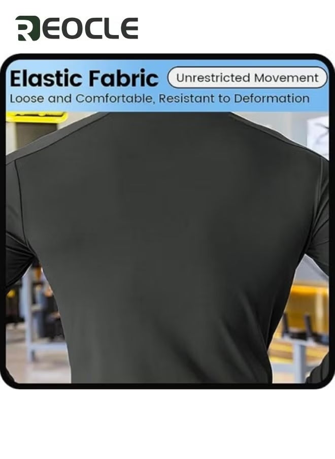 REOCLE - Mens Long Sleeve Compression Sport Outfits Sun Protection Running Top Cool Dry Baselayer Athletic Fitness Clothes White - Image 1