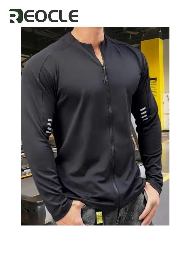 REOCLE - Mens Long Sleeve Compression Sport Outfits Sun Protection Running Top Cool Dry Baselayer Athletic Fitness Clothes White - Image 1