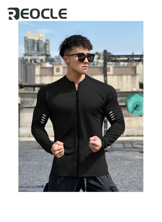 REOCLE - Mens Long Sleeve Compression Sport Outfits Sun Protection Running Top Cool Dry Baselayer Athletic Fitness Clothes White - Image 1